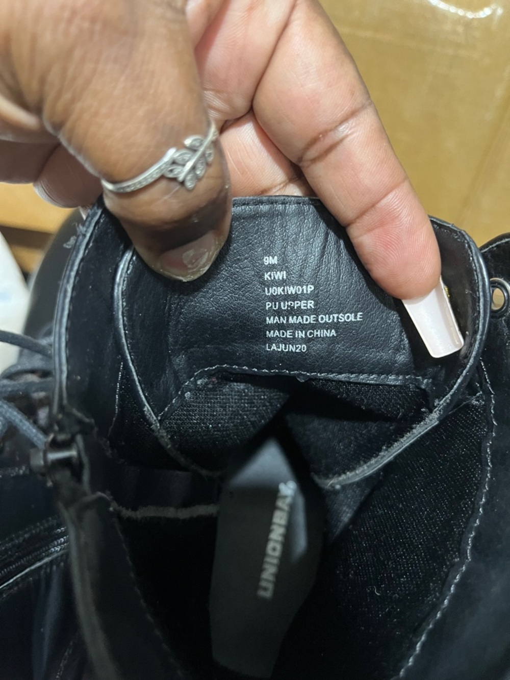 Black Combat Boots with Stitching - Picture 3 of 3